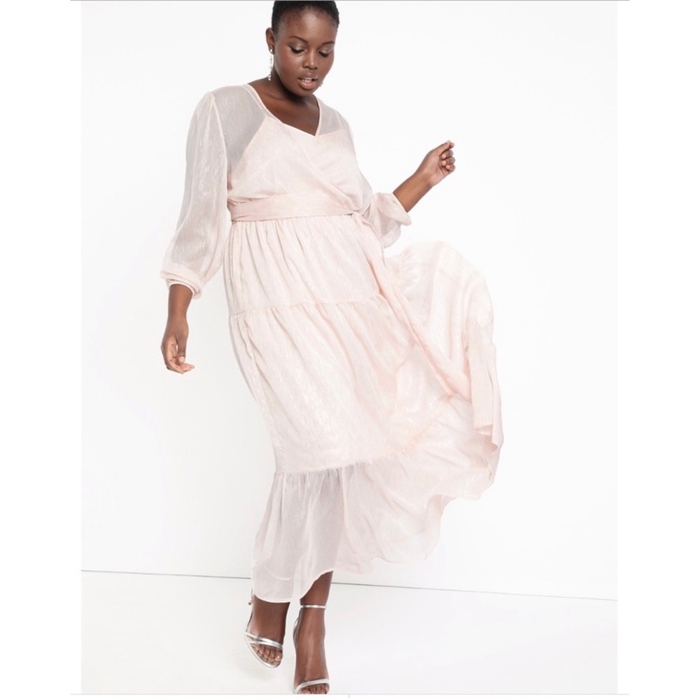 ELOQUII MAXI DRESS WAIST TIE TIERED BLUSH PINK 28 NWT